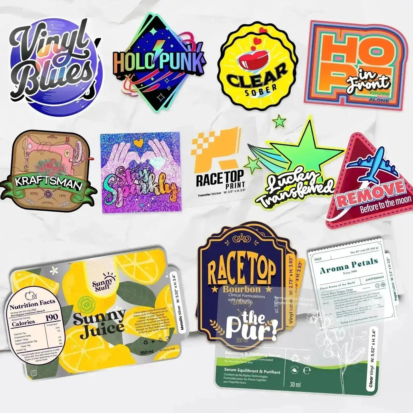 Labels and Stickers Sample Kit RacetopPrint