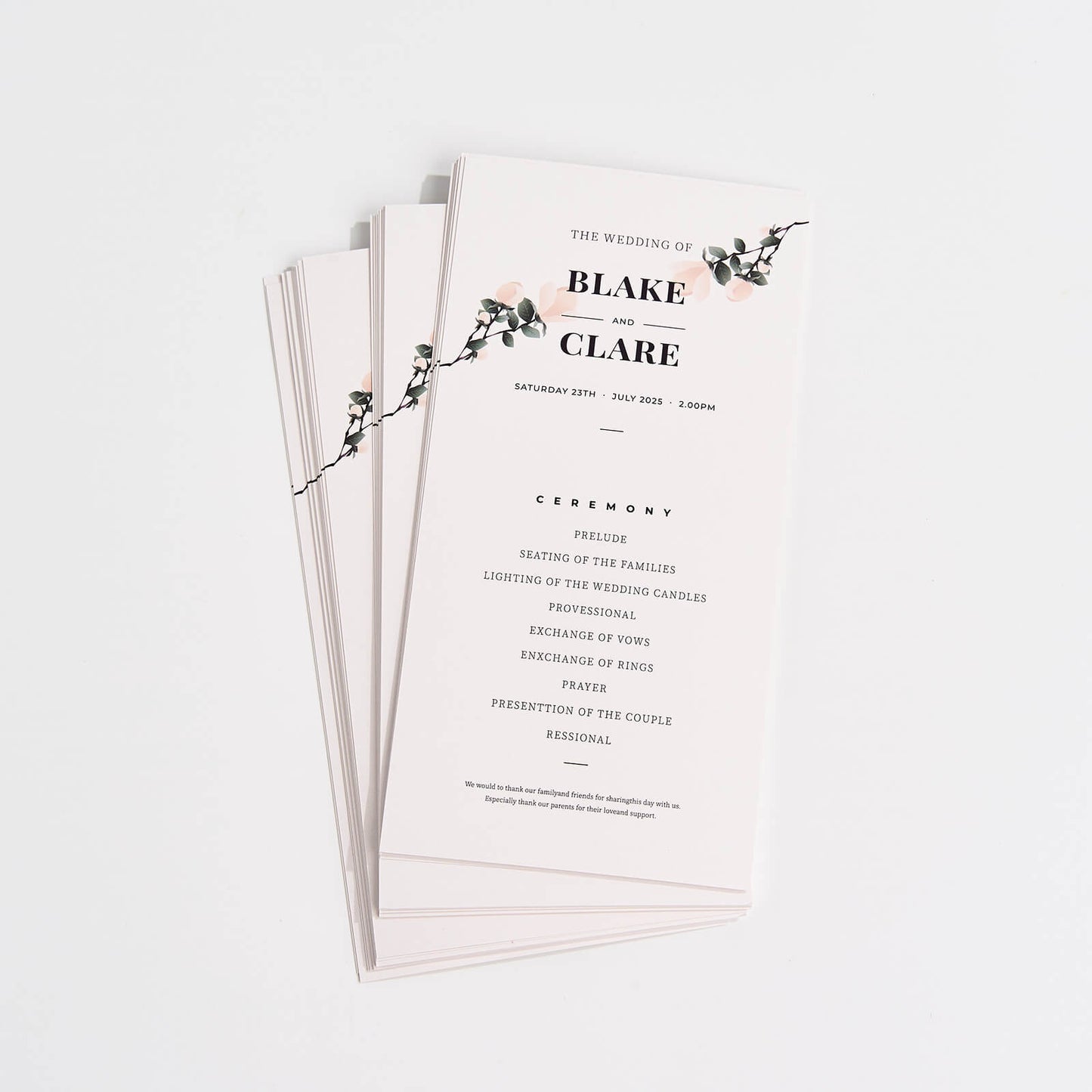 Wedding Programs/Itinerary Cards