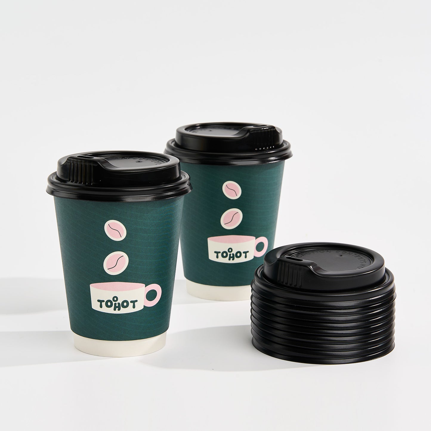 12 oz Custom Recyclable Double Wall Paper Cups with Lids