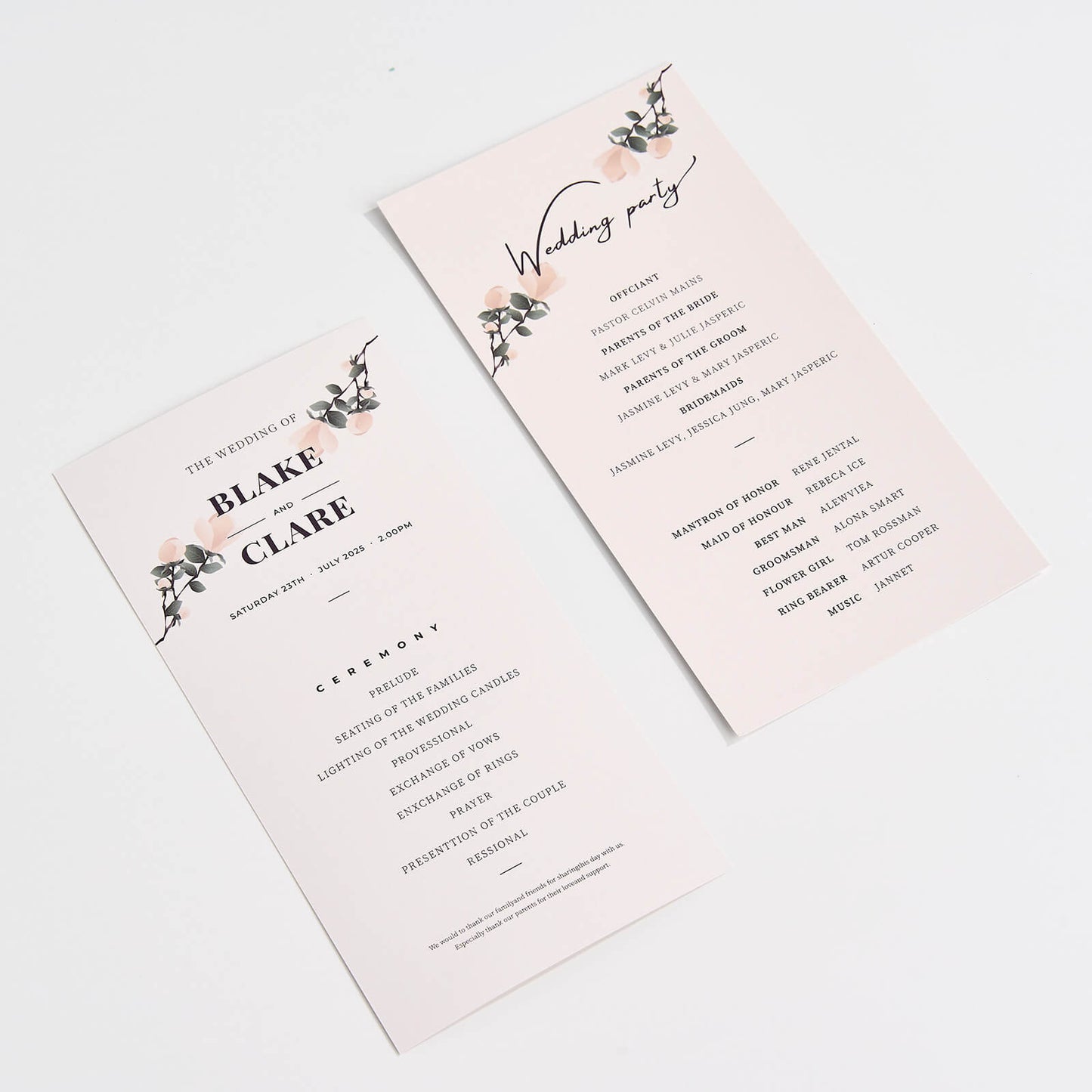 Wedding Programs/Itinerary Cards
