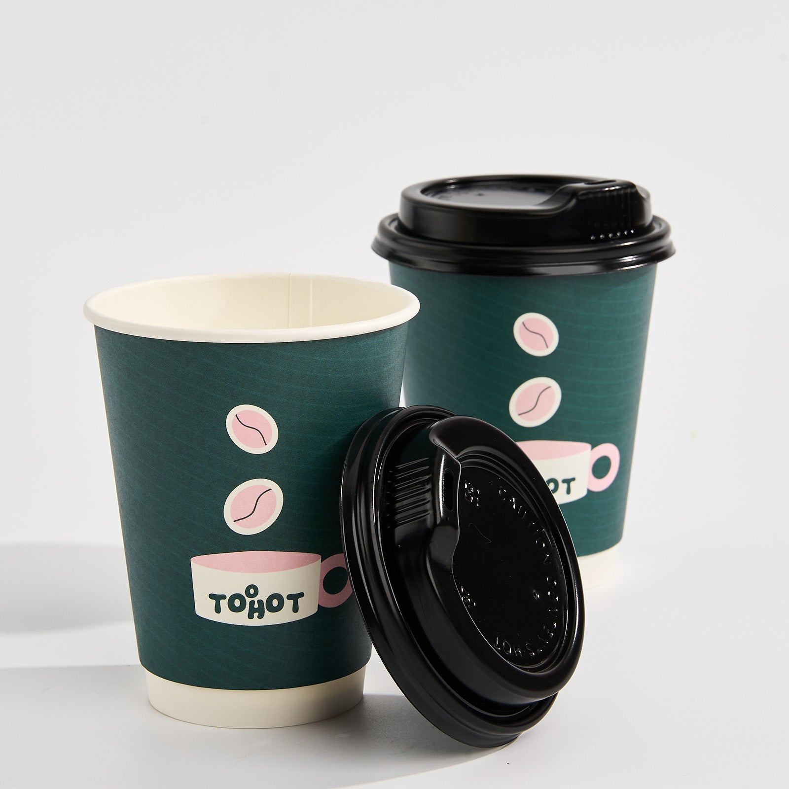 12 oz Custom Recyclable Double Wall Paper Cups with Lids