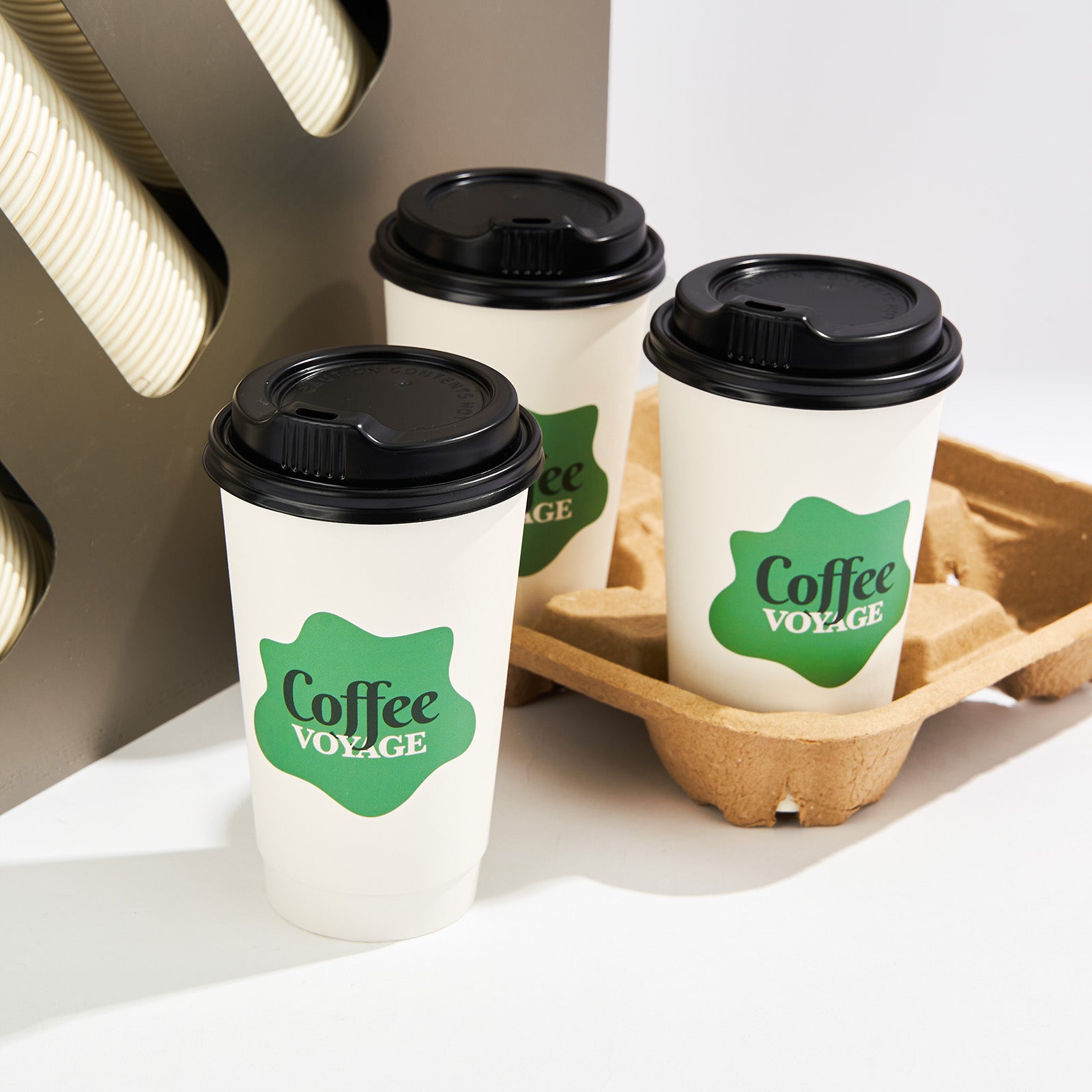 16 oz Custom Recyclable Double Wall Paper Cups with Lids