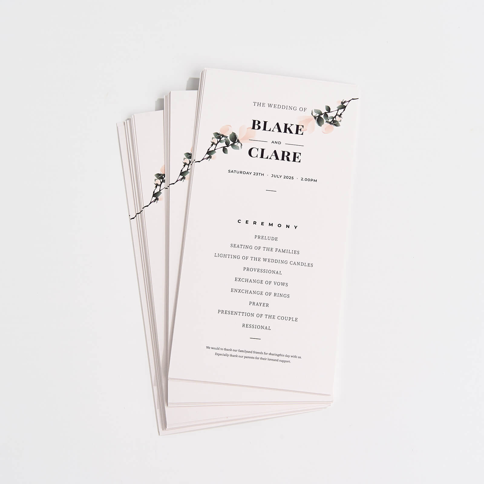Wedding Programs/Itinerary Cards