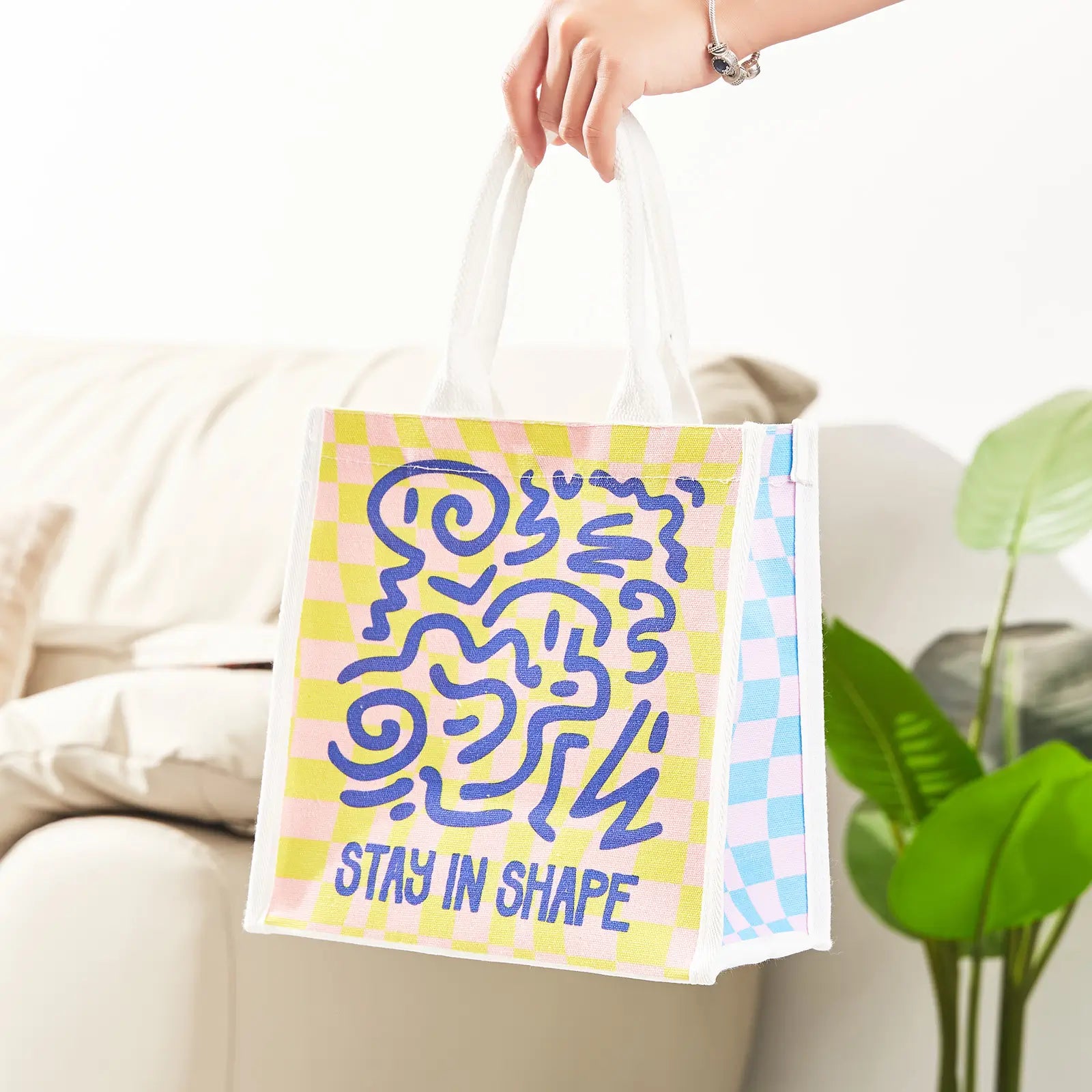Custom Cotton Canvas Flat Bottom Tote Bag with Padded Handles