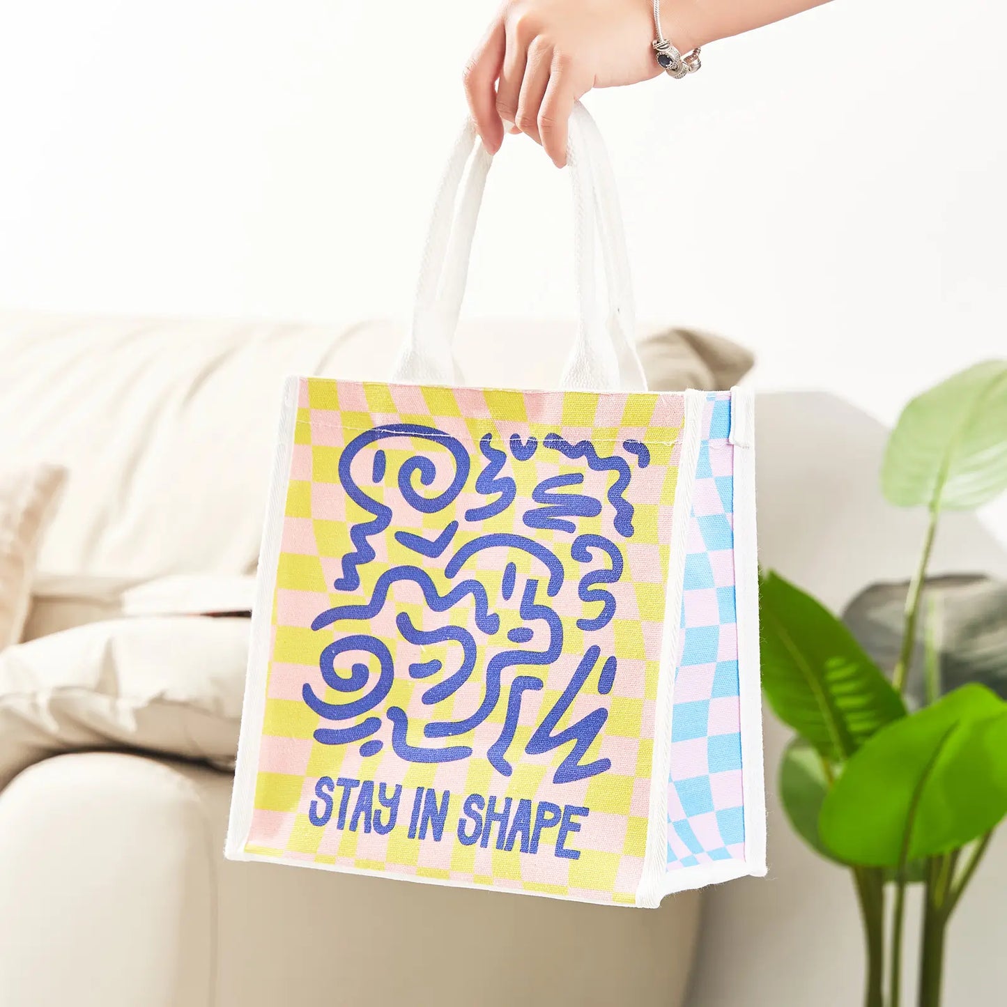 Custom Cotton Canvas Flat Bottom Tote Bag with Padded Handles