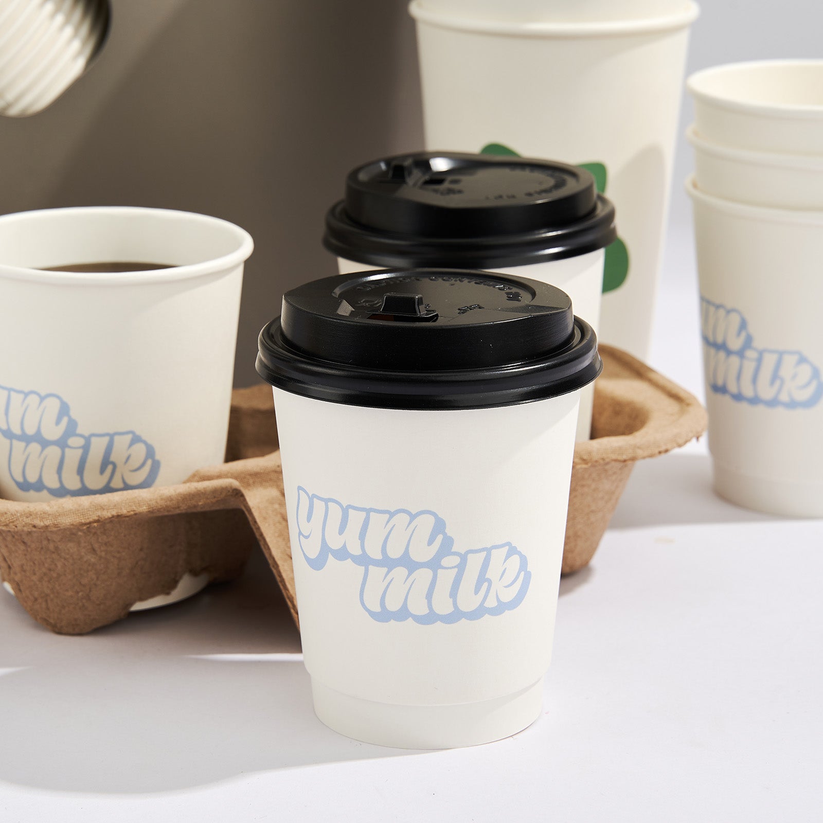 8 oz Custom Recyclable Double Wall Paper Cups with Lids